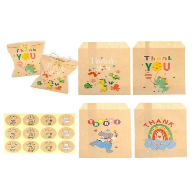 Sacos de Presente Temáticos para Casamentos e Aniversários: Conjunto com 24 Estilos de Dinossauro, Flores, Doces e Biscuit
