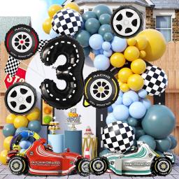 Corrida Car Party Banner para Crianças, Feliz Aniversário, Folha, Rodas Balões, Bolo Toppers, Meninos, Corridas Decoração Do Partido Suprimentos - Image 2