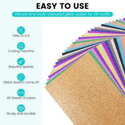 HTVRONT-Papel Cardstock Glitter, Cardstock grosso para Scrapbook Craft, Presente DIY casamento, 10, 13 cores, A4, 20-40 folhas, 8.3x 11.7in - Image 6