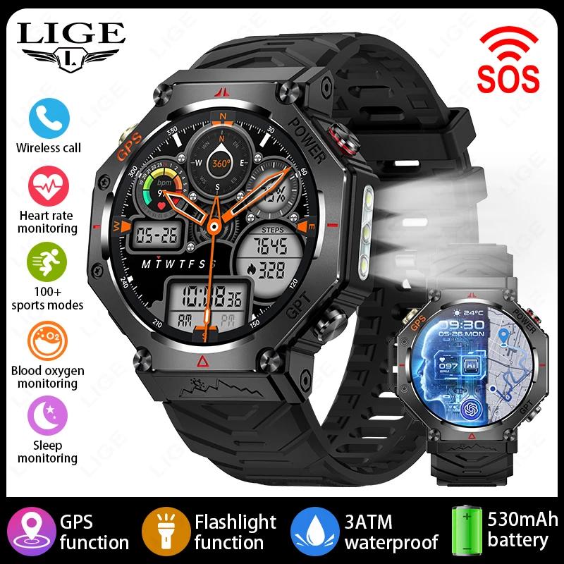 Lige gps relógio inteligente premium militar bluetooth chamada esportes ao ar livre 3atm à prova dwaterproof água amoled 1.39 Polegada tela novo smartwatch masculino - Image 1