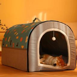 Cama lavável removível para cães e gatos, casa geométrica aconchegante, ninho quente, tapete para cães de médio e grande porte, artigos para animais, inverno - Image 1