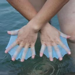 Luvas de silicone tipo rã para natação, unisex, mão, nadadeiras, dedo, mão, remo, esportes aquáticos, ~ 3, 1 par - Image 1