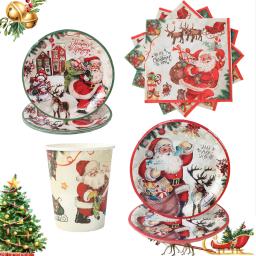 Louça descartável para decoração de Natal, Copo e prato, Fontes de festa de ano novo, Feliz Natal, 2024 - Image 1