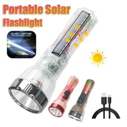 Lanterna solar portátil 3 modos de luz tipo-c recarregável tocha super brilhante com bateria 1200mah lanterna de busca de acampamento ao ar livre - Image 1
