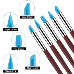 5 pçs ferramenta de escultura em argila de silicone para escova modelagem pontilhando arte do prego cerâmica ferramenta de argila diy escultura ferramentas - Image 4