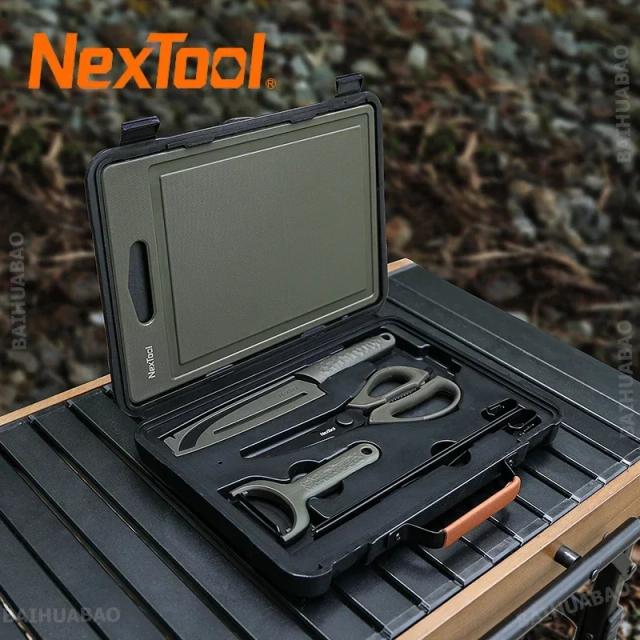 Conjunto de Ferramentas de Churrasco Nextool para Acampamento ao Ar Livre com Faca de Piquenique, Tábua de Cortar e Tesoura Multifuncional em Estojo Portátil para Churrasco