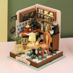 Mini DIY Handmade Coffee Shop Kit, 3D Puzzle Assembly, Brinquedos Modelo de Construção, Casa, Decoração do Quarto com Móveis, Madeira - Image 1
