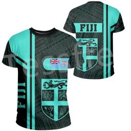 Tribo polinésia tartaruga bandeira fiji rugby 3d impressão topo verão rua casual diversão masculino e feminino em torno do pescoço manga curta camiseta - Image 1