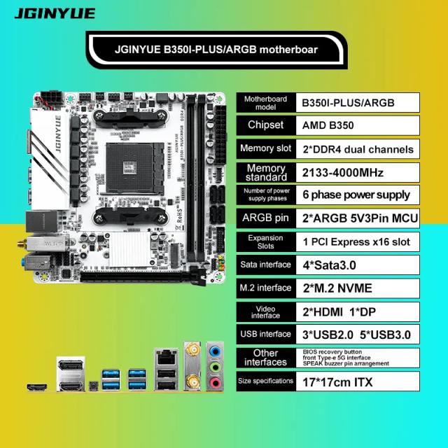 JGINYUE Placa-mãe B350i PLUS AM4 DDR4 ATX ARGB