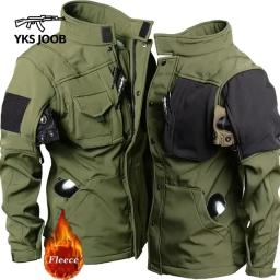 Jaqueta tática impermeável e à prova de vento masculina, jaquetas macias, bolsos múltiplos, pele de tubarão velo, casaco quente ao ar livre, inverno - Image 2