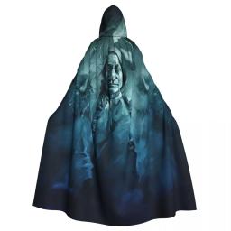 Manto com capuz de touro nativo americano para homens e mulheres, cosplay de festa de Halloween, longo manto de bruxaria - Image 1