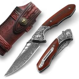 DRACHENADER Vg10 Damasco Canivete para Homens, Faca Dobrável de Autodefesa, Multiferramenta Edc, Facas de Acampamento ao Ar Livre com Bainha - Image 1