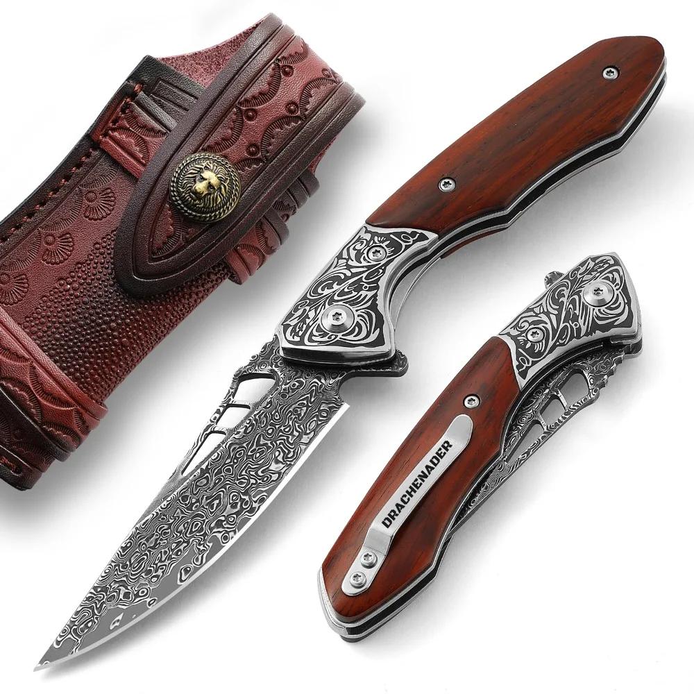 DRACHENADER Vg10 Damasco Canivete para Homens, Faca Dobrável de Autodefesa, Multiferramenta Edc, Facas de Acampamento ao Ar Livre com Bainha - Image 1