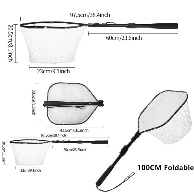 Rede de Pesca Dobrável com Alça Telescópica Antiderrapante para Água Salgada e Doce