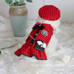 Roupas para cães de inverno artesanal suprimentos para animais de estimação moda parkas vestido jaqueta de malha superior e tweed colete grande lantejoulas arco acessórios boina - Image 2