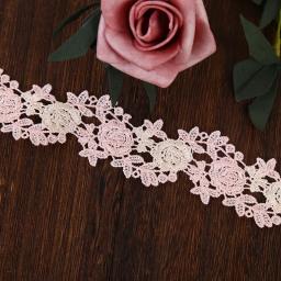 Laço bordado oco para decoração de casamento, artesanato DIY, acessórios de tecido, bege rosa, atacado, 2 metros - Image 5