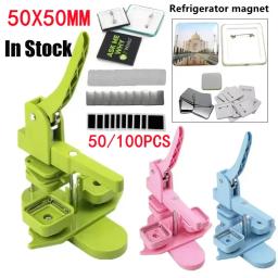 Square Frigorífico Badge Press Machine, Rotating Manual Making Imã de geladeira, Pins para presentes, Home Office Business, 50x50mm - Image 1