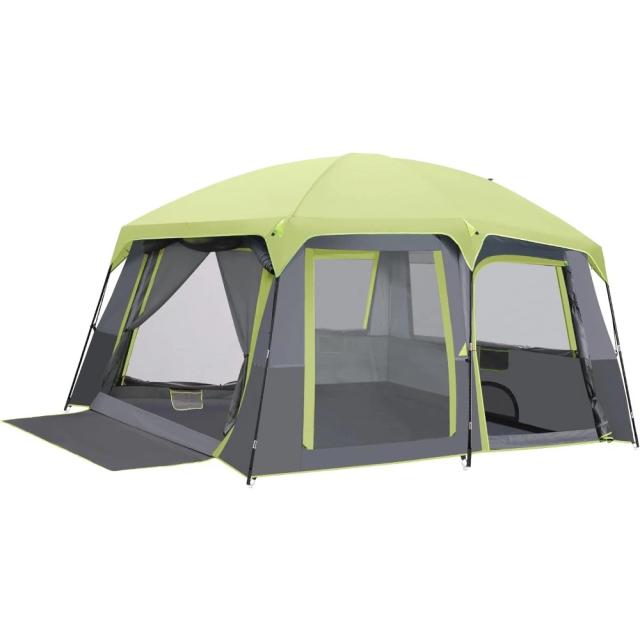 Barraca de Acampamento Familiar para 10 Pessoas com 2 Portas, 4 Janelas e Vários Quartos