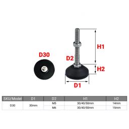 Almofada de aço inoxidável nivelamento pé, torno ajustável perna, base giratória pernas articuladas, tipo de rosca, SS304, M5, M6, Dia 30mm, 4pcs - Image 2