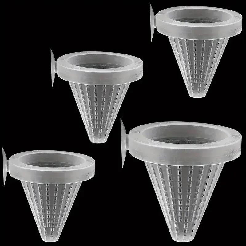 Alimentador De Cone De Aquário Para Tanque De Peixes, Ventosa, Cesta De Cone De Plástico, Alimentador De Camarão, 4Pcs - Image 1
