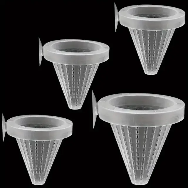 Alimentador de Cone para Aquário com Ventosa - Cesta Plástica para Peixes e Camarões (4 Peças)