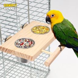 Aço inoxidável pássaro alimentação tigela, alimentação pratos copos, madeira poleiro stand, papagaio gaiola alimentador para aves de estimação, calopsitas, Lovebird Conures 1 pc - Image 1