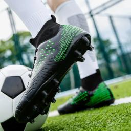Sapatos de futebol alto para homens e mulheres, espigões antiderrapantes, ténis de futebol cravejados, sapatos de treino de futsal para meninos, brancos, tamanho 36-48 - Image 2