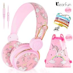 Unicórnio dos desenhos animados crianças fones de ouvido para meninas música estéreo do computador fone de ouvido com fio do telefone móvel com microfone para o menino presente da criança - Image 1