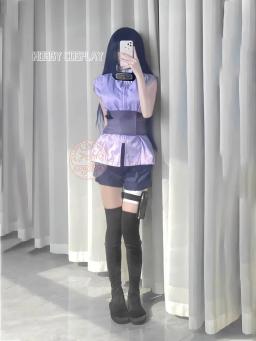 Hyuga hinata cosplay traje peruca roupas femininas halloween carnaval festa terno hyuuga ninja cosplayer roxo longo bonito peruca - Image 4