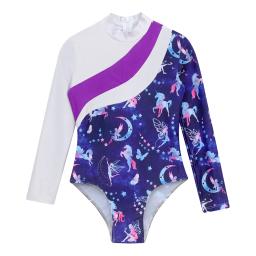 Meninas Manga Longa Cartoon Cavalo Imprimir Collant De Ginástica, Macacão De Dança, Tutu, Bodysuit para Adolescentes, Patinação No Gelo - Image 5