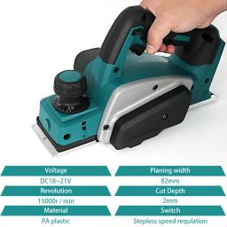 Sem fio recarregável elétrica mão plaina, Handheld Home DIY ferramenta de corte de madeira, Woodworking Power Planer, Makita 18V bateria - Image 6