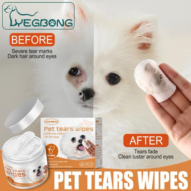 Toalhetes umedecidos descartáveis Non-Woven para pets, 60 unidades, limpeza e remoção de manchas de ouvido