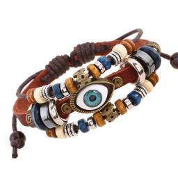 Kirykle-boho estilo multi-camada pulseira de couro, unisex, jóias ajustáveis, design hippie, olho, frisado - Image 1