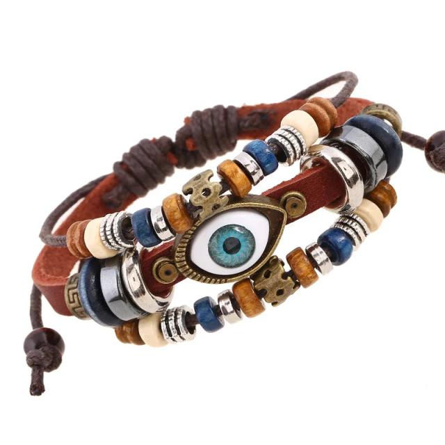 Pulseira de Couro Multi-Camada Kirykle: Estilo Boho Unisex com Design Hippie e Ajustes Oculares