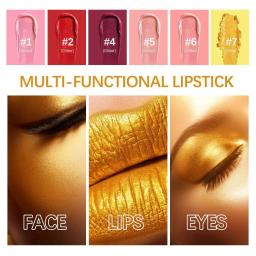 Waterproof Long Lasting Glitter Gold Lipstick, Shimmer Nude Pigmentos, Brilho labial metálico fosco, Copo não pegajoso, Velvet Lip Stick - Image 5