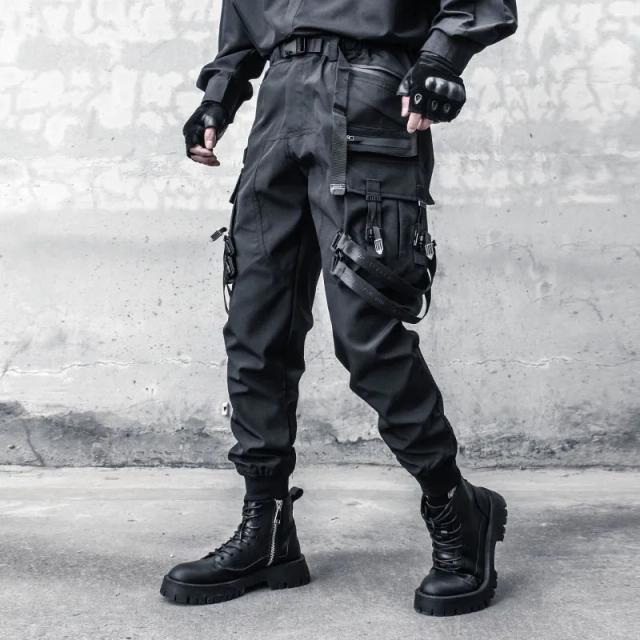 Calças Cargo Táticas Masculinas com Cinto de Fita, Bolsos Múltiplos e Cintura Elástica para Estilo Hip Hop Street 2023