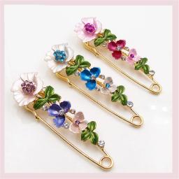 Alfinetes de agulha grandes flores coloridas para mulheres, strass elegante, roupas florais broches, festa de casamento jóias, moda luxo - Image 1