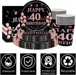 Decorações De Aniversário Para Mulheres, Ouro Rosa, Suprimentos De Aniversário, Pratos, Guardanapos, Copos, Toalha De Mesa, Louça Descartável, 40 ° - Image 6