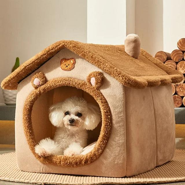 Casa dobrável aconchegante para cães e gatos: canil, colchonete e ninho quente ideal para inverno e pets pequenos e médios.