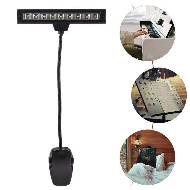 Suporte de Luz LED para Partituras Musicais com Lâmpada Ajustável e Cabo de Alimentação