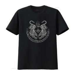 Camiseta Masculina Vintage Sak Yant Thai Tattoo Twin Tiger Muay Thai Mágica Estilosa Confortável Unissex Ligeiramente Desgastada - Image 1