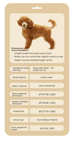 Carrinho dobrável para cães, carrinho para animais de estimação, carrinho de gato, cesta removível, grande espaço, animais de estimação, carrinho ao ar livre para sob 20kg, cães e gatos - Image 5