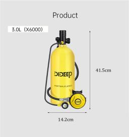 Dideep Equipamento de Mergulho e Snorkeling, Peixe Respirador, Kit de Cilindro de Oxigênio, Amarelo Padrão, 3L, X6000 - Image 3