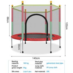 Trampolim para crianças, exercício, equipado com rede protetora, entretenimento esportivo interno, alta qualidade, suporte 100 kg - Image 1