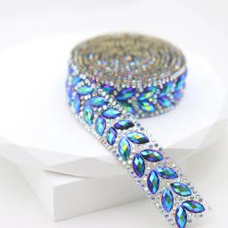 Strass Hot Fix colorido, corrente de copo, Iron-on Trim, fita, malha para roupas de vestido DIY, 2 linhas - Image 1