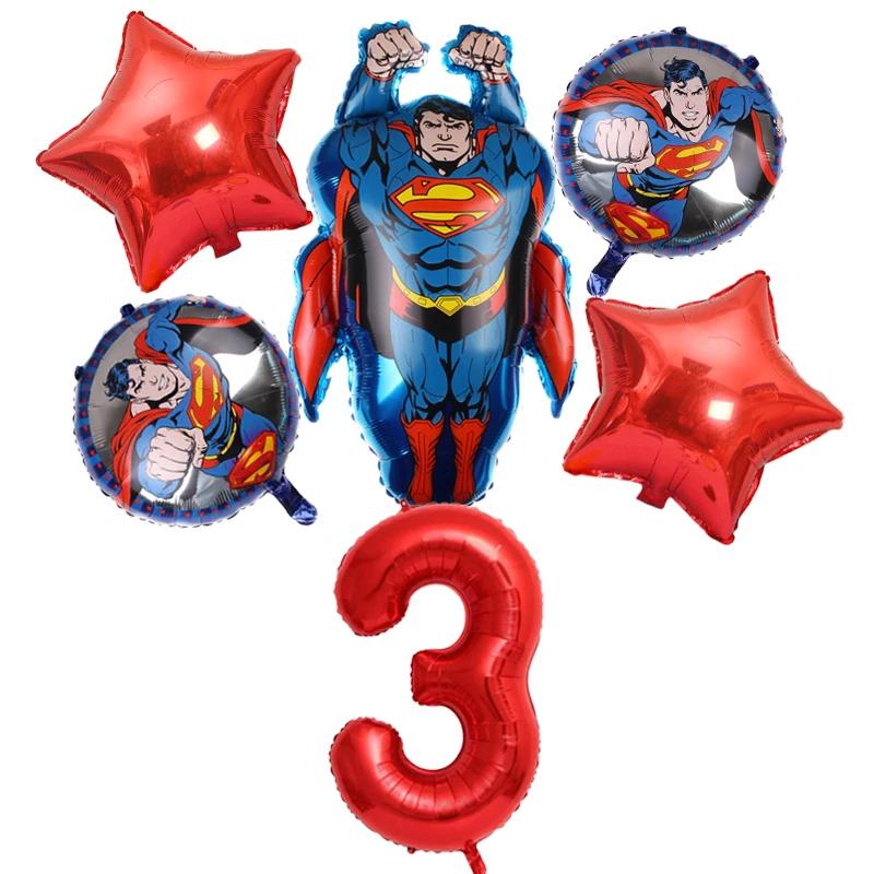 6 pçs dc super-herói tema festa balões de ar conjunto superman 32 polegada número folha balão meninos decorações aniversário crianças festa suprimentos - Image 1
