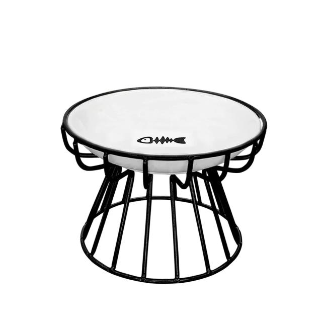 Tigela de Cerâmica e Metal para Animais de Estimação: Prato Anti-Espalhamento para Ração e Lanches com Design Ergônomico.