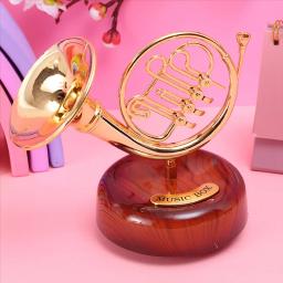 Clássico trompa francesa Music Box, Wind Up Twirling, base giratória, latão instrumento de sopro, Artware miniatura - Image 6