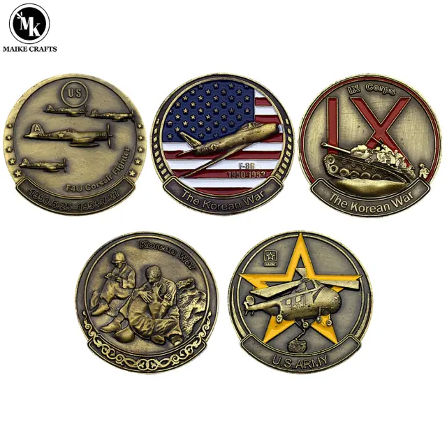 Conjunto de 5 Medalhas Militares Vintage da Guerra da Coreia, 1950-1953, Moeda de Desafio em Metal 38ª coleção