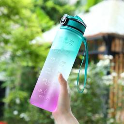 Garrafa de água 1000ml com escala de tempo Outdoor Fitness Sports Bike Water Cup com palha BPA Free Home Drinking Kettle - Image 4
